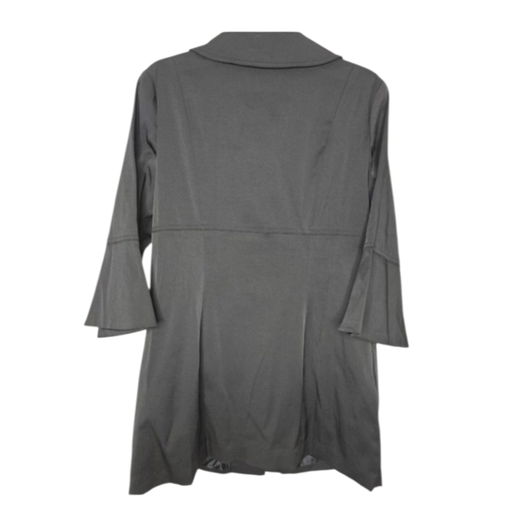 AB Studio Black Collared Lined Flare Bell Sleeve Button Down Pea Coat Size 10 - Picture 2 of 5